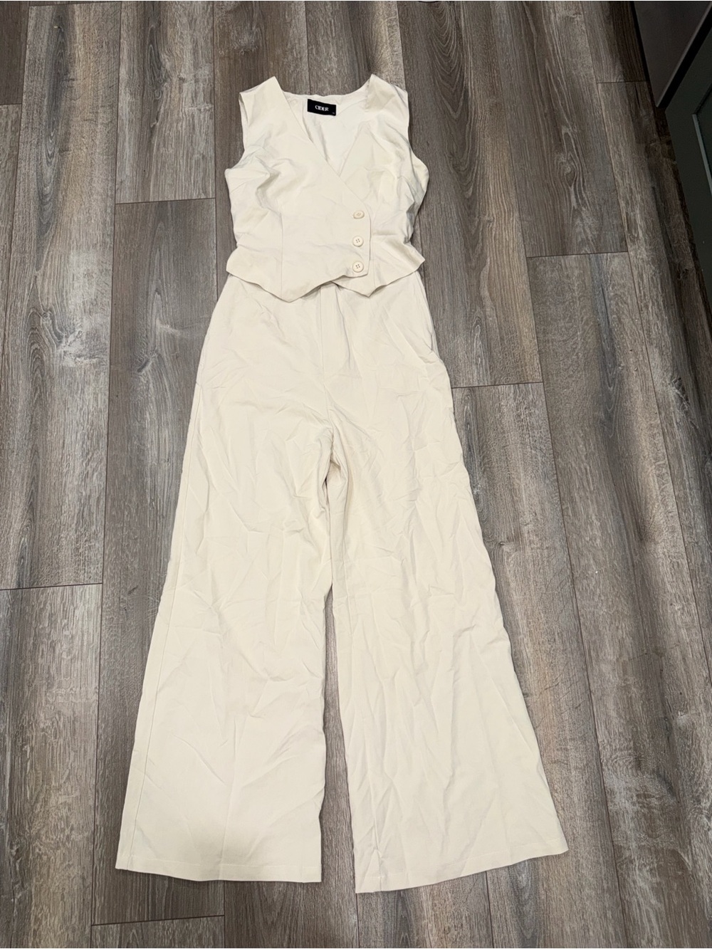 NWOT Cider Cream Sleeveless Vest Jumpsuit with Wide Legs